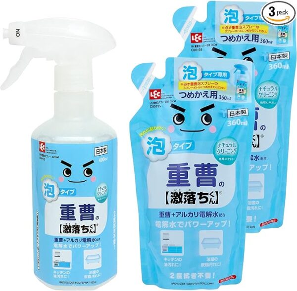 レック(LEC) 重曹の激落ちくん クリーナー 泡スプレー 重曹 + アルカリ電解水 (本体400ml×1本 + 詰替え用360ml×2個セット) 本体+詰替用2個